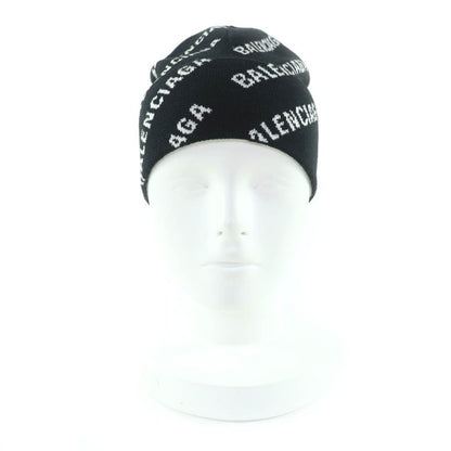 Balenciaga 719580 Wool Logo Design Beanie Knit Cap Black White F Made In Italy