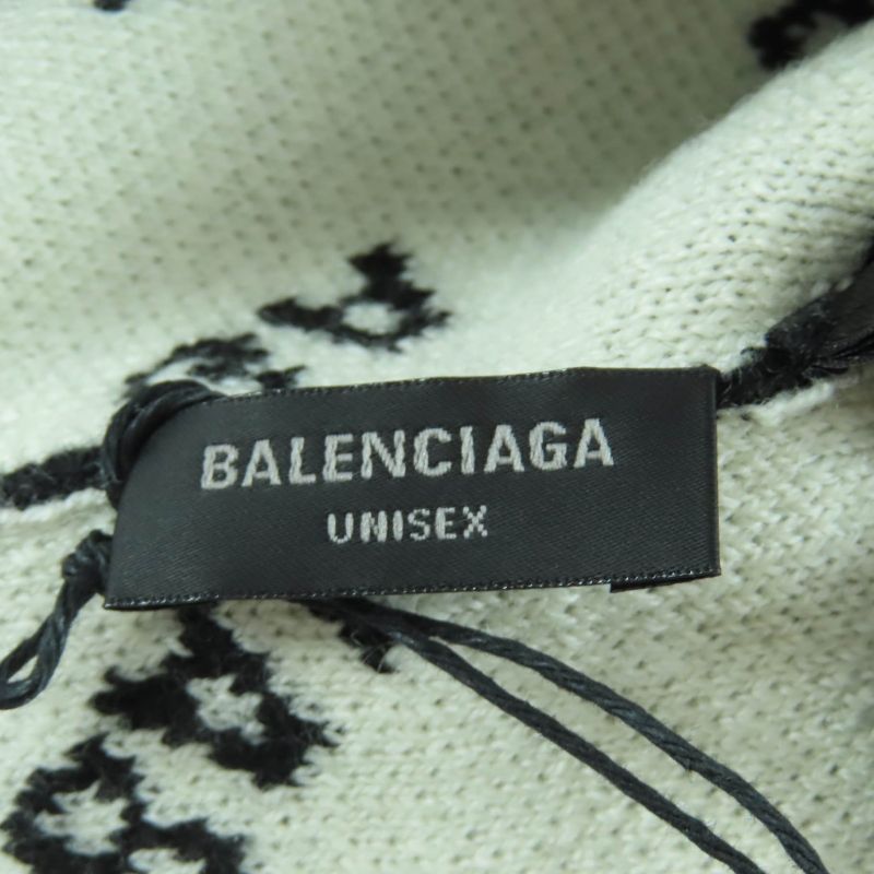 Balenciaga 719580 Wool Logo Design Beanie Knit Cap Black White F Made In Italy