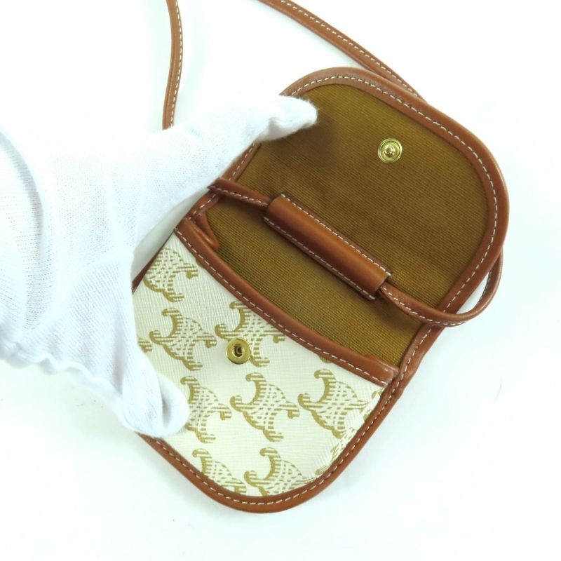 Celine Triomphe PVC Leather Coin Case With Logo Strap Coin Purse Wallet White