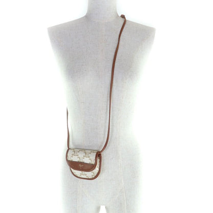 Celine Triomphe PVC Leather Coin Case With Logo Strap Coin Purse Wallet White