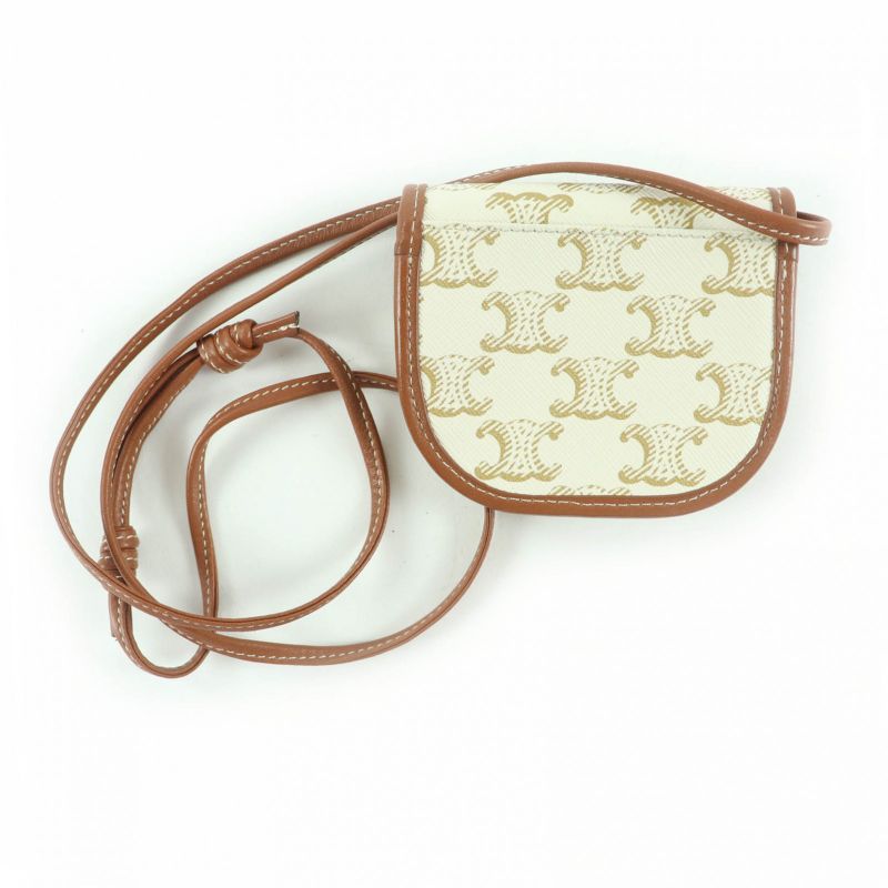 Celine Triomphe PVC Leather Coin Case With Logo Strap Coin Purse Wallet White