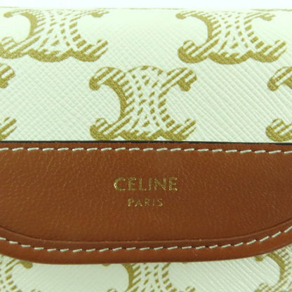 Celine Triomphe PVC Leather Coin Case With Logo Strap Coin Purse Wallet White