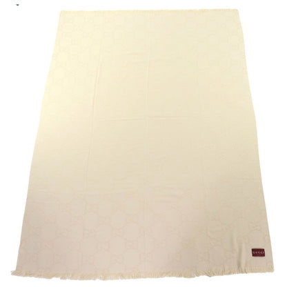 Gucci 795551 Wool Silk GG Jacquard Fringe Large Shawl Blanket Light Beige 135