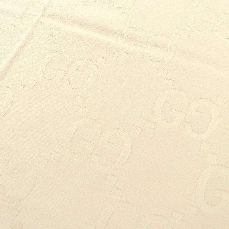 Gucci 795551 Wool Silk GG Jacquard Fringe Large Shawl Blanket Light Beige 135