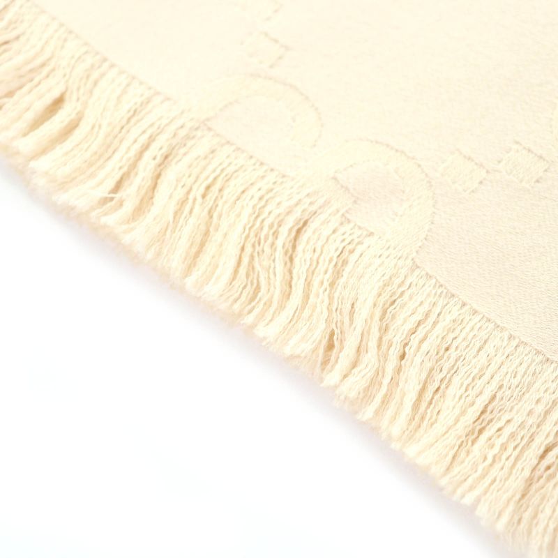 Gucci 795551 Wool Silk GG Jacquard Fringe Large Shawl Blanket Light Beige 135