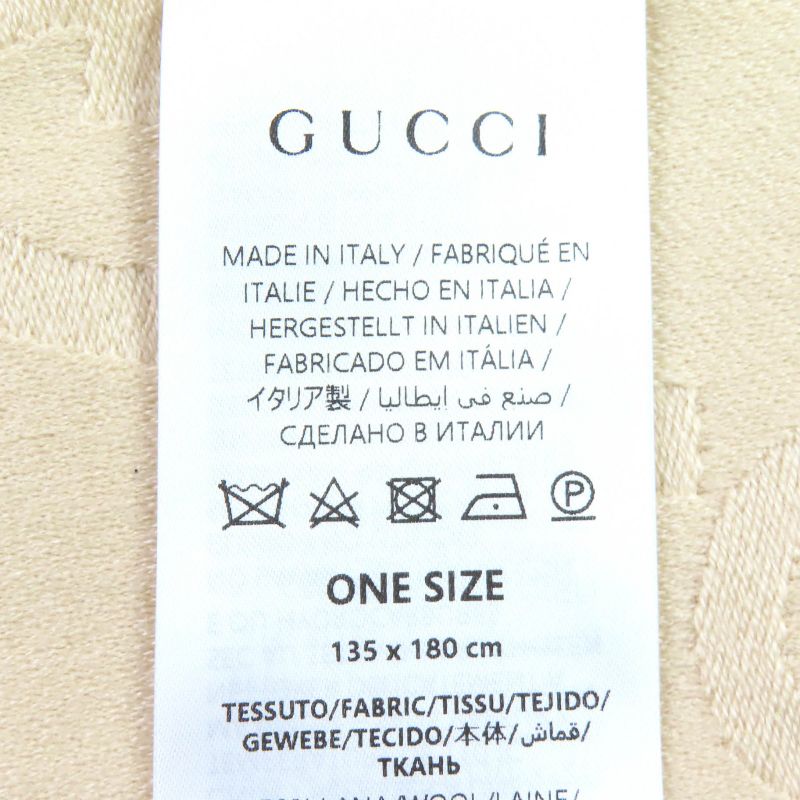 Gucci 795551 Wool Silk GG Jacquard Fringe Large Shawl Blanket Light Beige 135