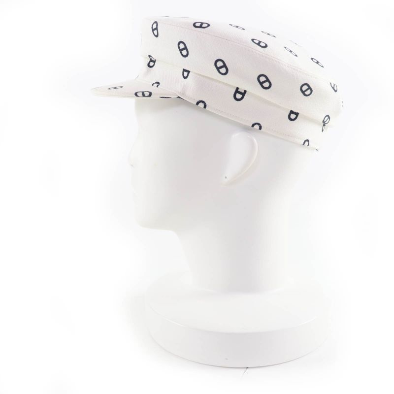 Hermes Vauban Cotton Blanc Casse Crew De Sel Casket Hat 57 Made In France Women