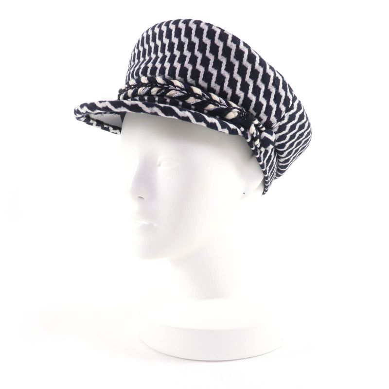 CHANEL 18A Wool Coco Parts Casket Hat Black White M With Box Ladies