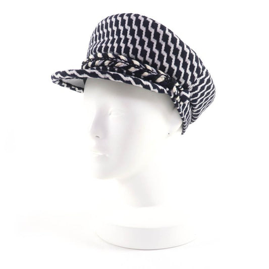 CHANEL 18A Wool Coco Parts Casket Hat Black White M With Box Ladies