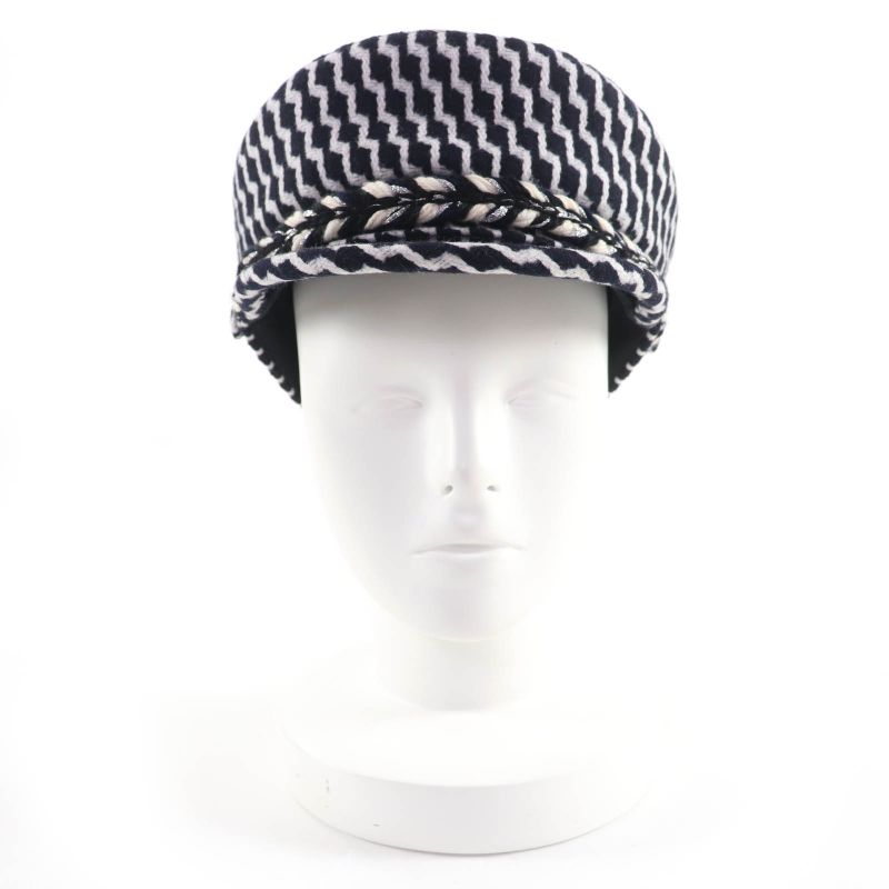 CHANEL 18A Wool Coco Parts Casket Hat Black White M With Box Ladies