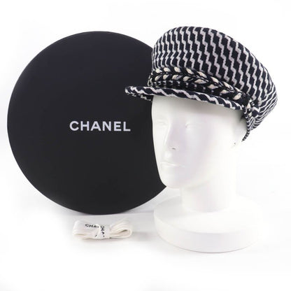 CHANEL 18A Wool Coco Parts Casket Hat Black White M With Box Ladies