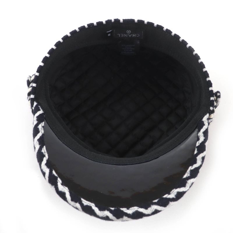 CHANEL 18A Wool Coco Parts Casket Hat Black White M With Box Ladies