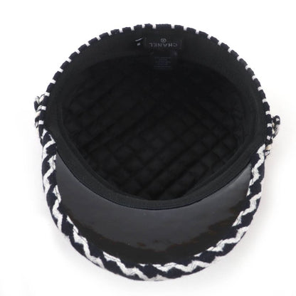 CHANEL 18A Wool Coco Parts Casket Hat Black White M With Box Ladies