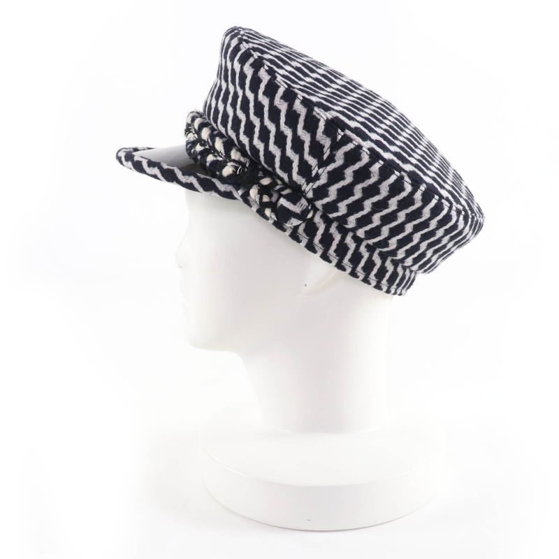 CHANEL 18A Wool Coco Parts Casket Hat Black White M With Box Ladies