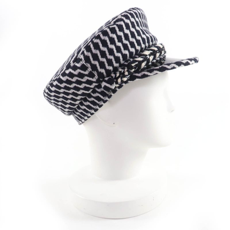 CHANEL 18A Wool Coco Parts Casket Hat Black White M With Box Ladies