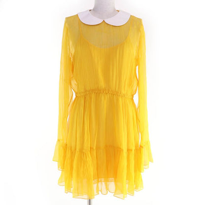 Gucci 728125 100% Silk Round Collar Chiffon Dress Yellow 44 Hanger Made In