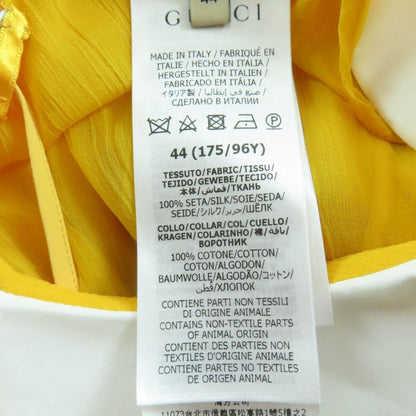Gucci 728125 100% Silk Round Collar Chiffon Dress Yellow 44 Hanger Made In