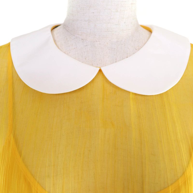 Gucci 728125 100% Silk Round Collar Chiffon Dress Yellow 44 Hanger Made In
