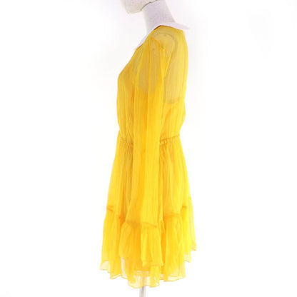 Gucci 728125 100% Silk Round Collar Chiffon Dress Yellow 44 Hanger Made In