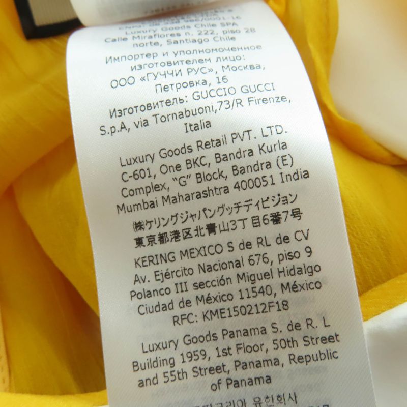 Gucci 728125 100% Silk Round Collar Chiffon Dress Yellow 44 Hanger Made In