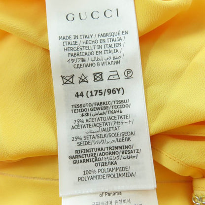 Gucci 728125 100% Silk Round Collar Chiffon Dress Yellow 44 Hanger Made In