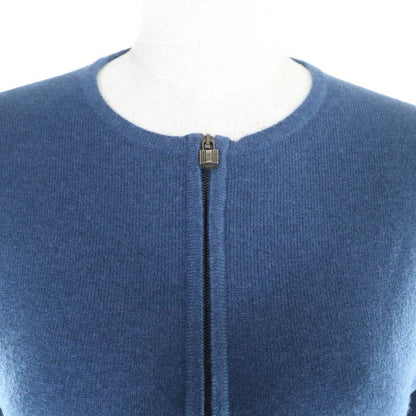 Hermes 100% Cashmere Cadena Zip Crew Neck Long Sleeve Cardigan Top Blue SM