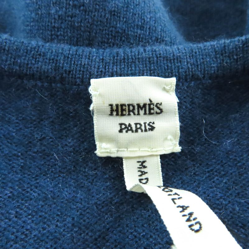 Hermes 100% Cashmere Cadena Zip Crew Neck Long Sleeve Cardigan Top Blue SM