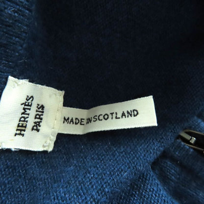 Hermes 100% Cashmere Cadena Zip Crew Neck Long Sleeve Cardigan Top Blue SM