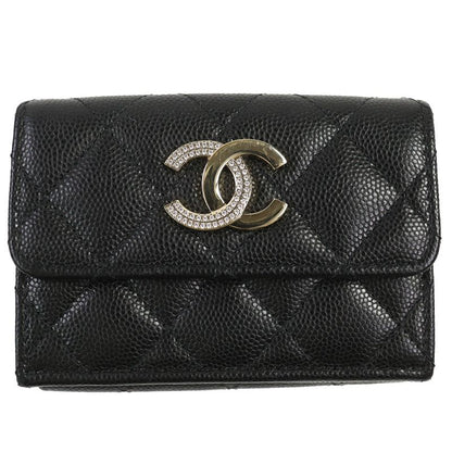 CHANEL Ap4173 Caviar Skin Coco Mark Matelasse Small Flap Wallet Trifold Wallet