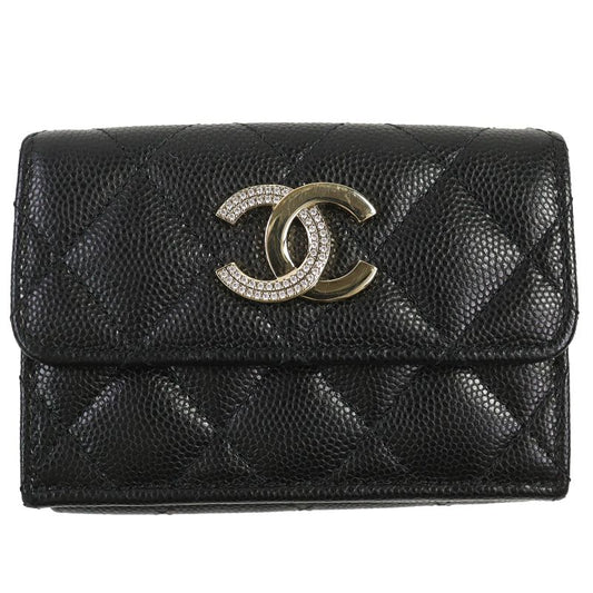 CHANEL Ap4173 Caviar Skin Coco Mark Matelasse Small Flap Wallet Trifold Wallet
