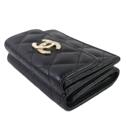 CHANEL Ap4173 Caviar Skin Coco Mark Matelasse Small Flap Wallet Trifold Wallet