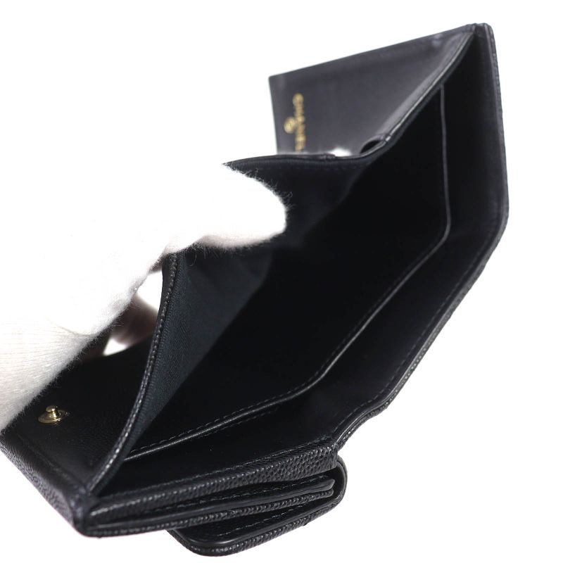 CHANEL Ap4173 Caviar Skin Coco Mark Matelasse Small Flap Wallet Trifold Wallet