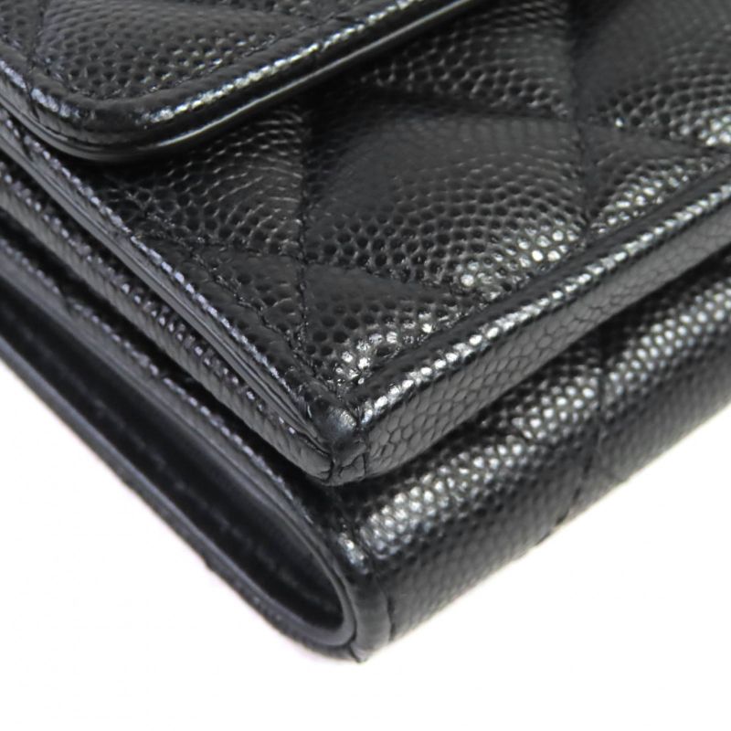 CHANEL Ap4173 Caviar Skin Coco Mark Matelasse Small Flap Wallet Trifold Wallet