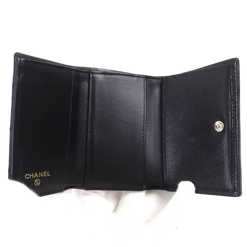CHANEL Ap4173 Caviar Skin Coco Mark Matelasse Small Flap Wallet Trifold Wallet