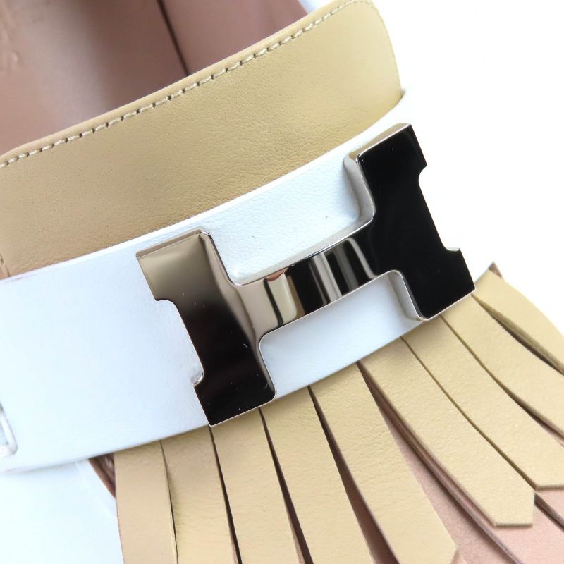 Hermes Constance Elysee 70 Silver Hardware Leather Pumps Chunky Heel White