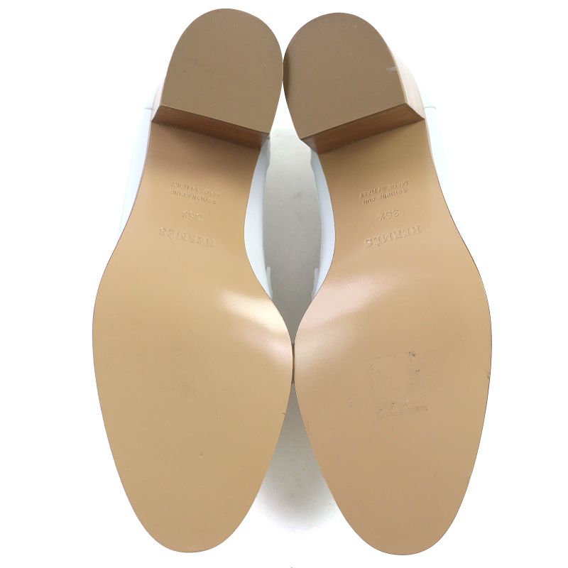 Hermes Constance Elysee 70 Silver Hardware Leather Pumps Chunky Heel White