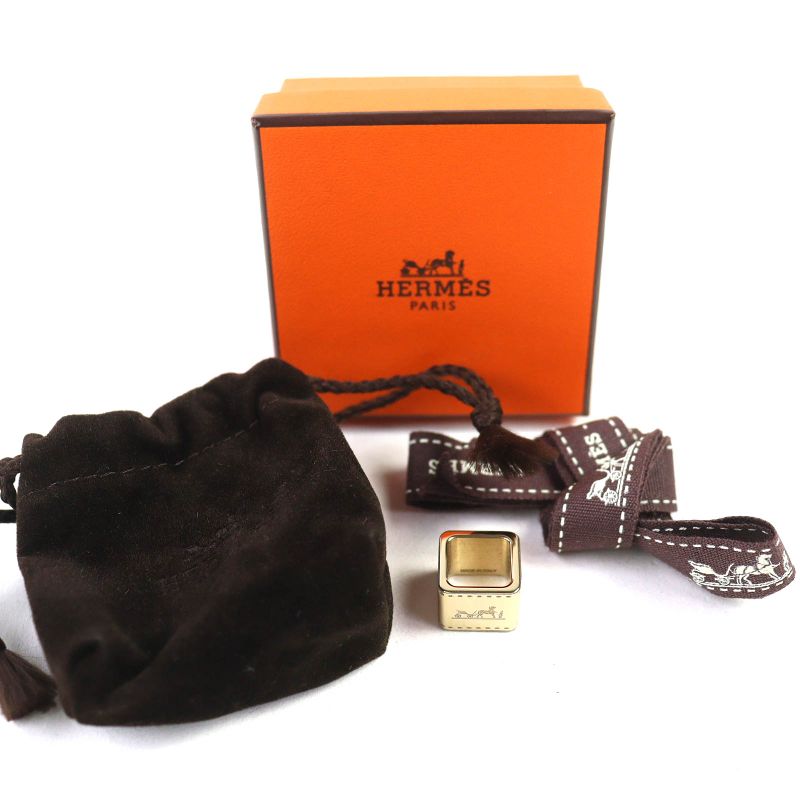 Hermes Bolduc 90 Square Twilly Ring Scarf Ring Gold With Box And Storage Bag