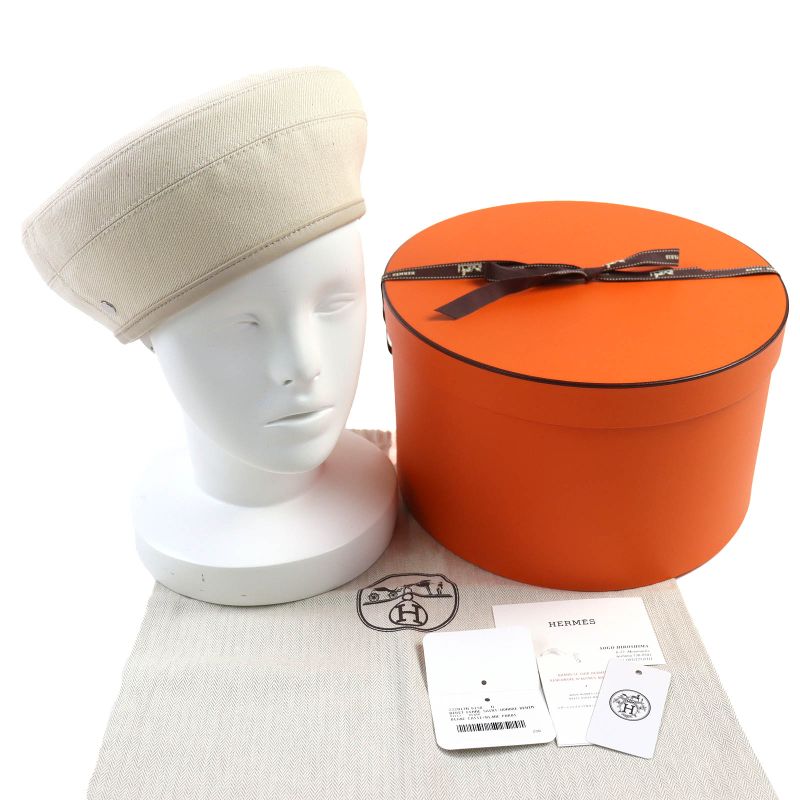 Hermes 222017n Saint Honore 100% Cotton Leather Trimmed Blancasse Silver