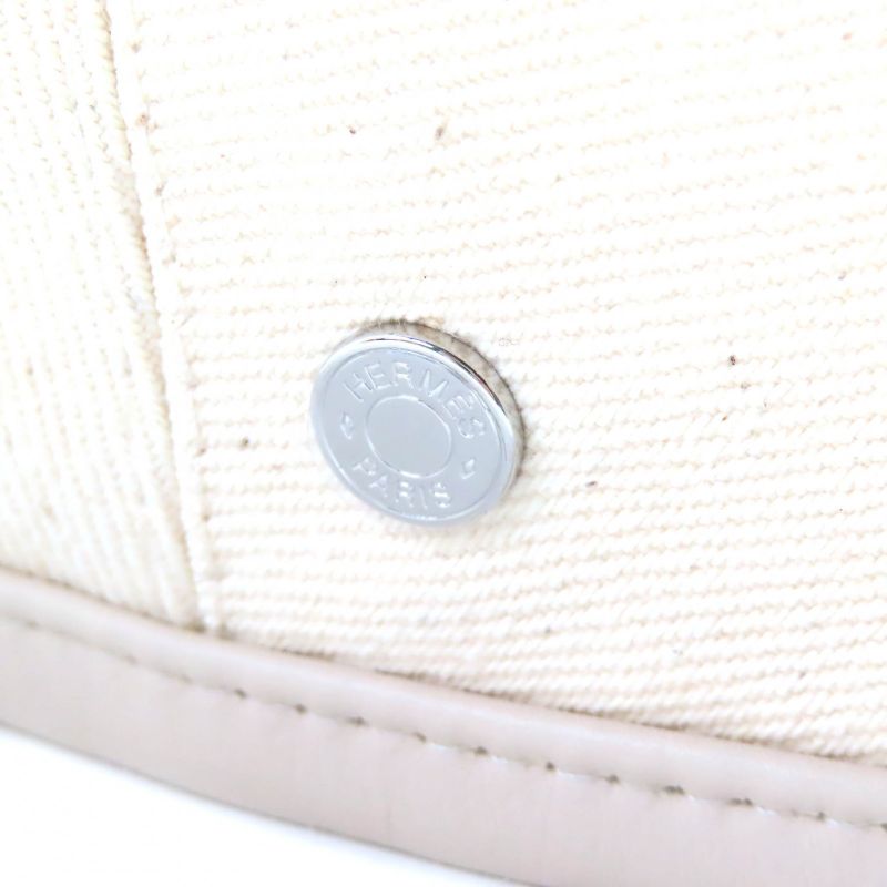 Hermes 222017n Saint Honore 100% Cotton Leather Trimmed Blancasse Silver