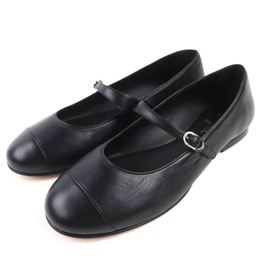 CHANEL 22P G38897 Ballerina Coco Rhinestone Leather Flat Shoes Pumps Black 36.5