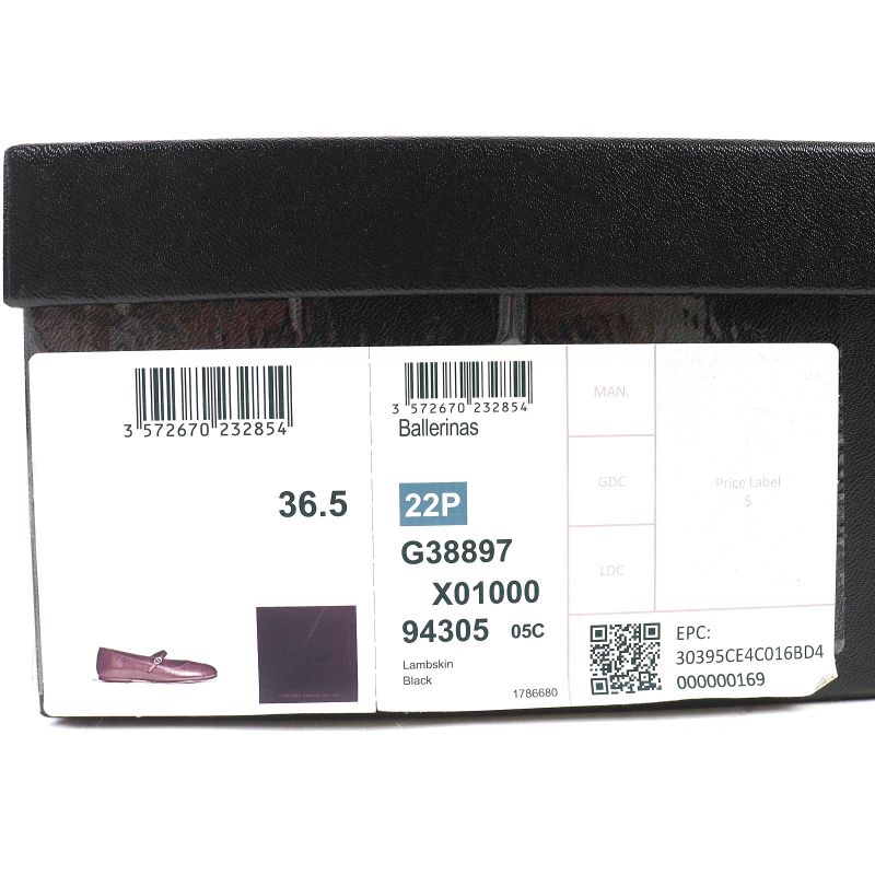 CHANEL 22P G38897 Ballerina Coco Rhinestone Leather Flat Shoes Pumps Black 36.5