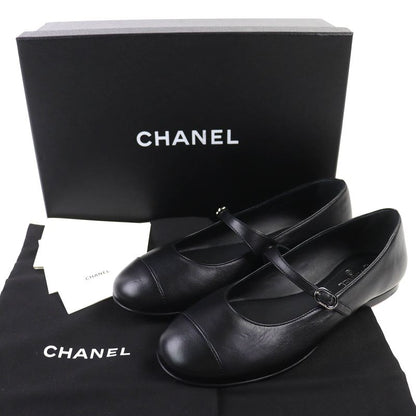 CHANEL 22P G38897 Ballerina Coco Rhinestone Leather Flat Shoes Pumps Black 36.5