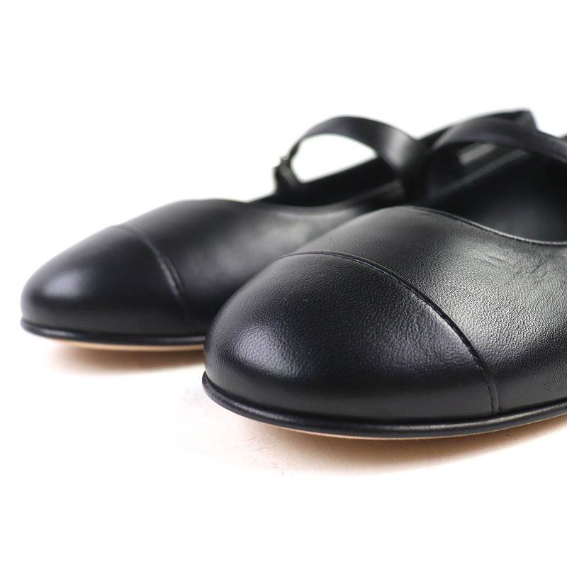 CHANEL 22P G38897 Ballerina Coco Rhinestone Leather Flat Shoes Pumps Black 36.5