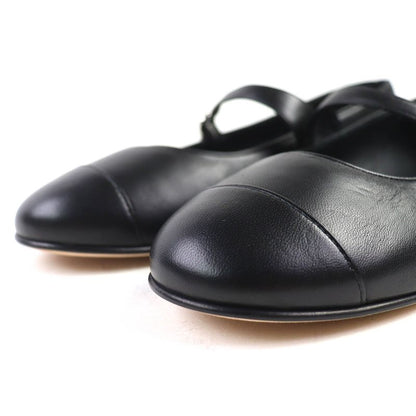 CHANEL 22P G38897 Ballerina Coco Rhinestone Leather Flat Shoes Pumps Black 36.5