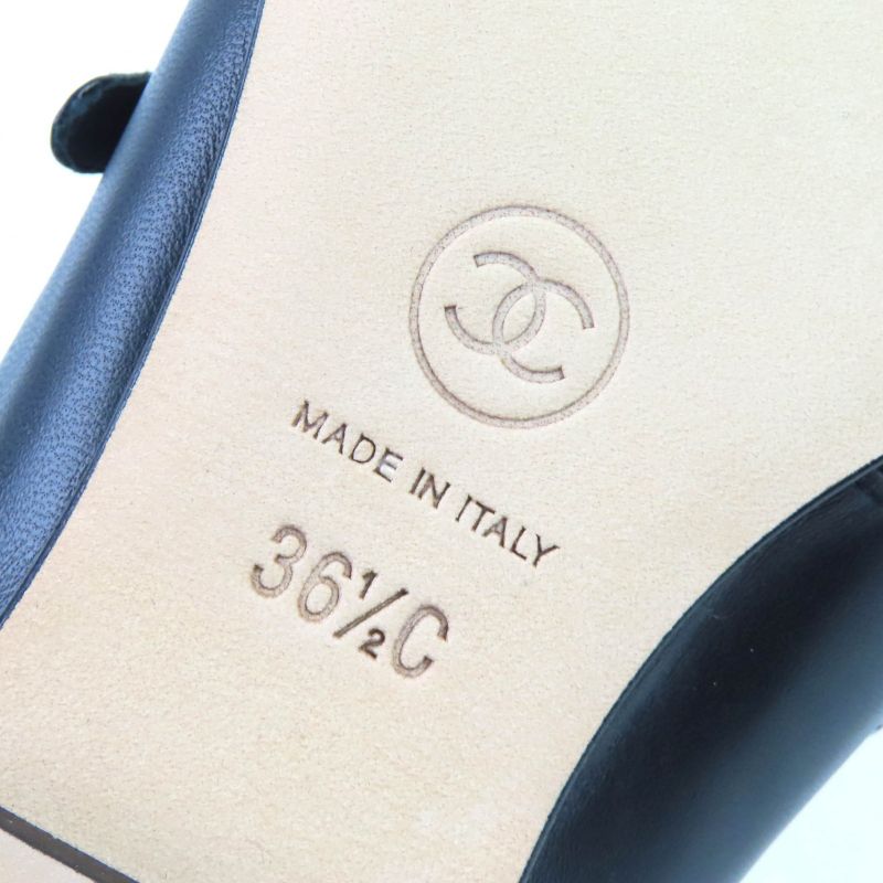 CHANEL 22P G38897 Ballerina Coco Rhinestone Leather Flat Shoes Pumps Black 36.5