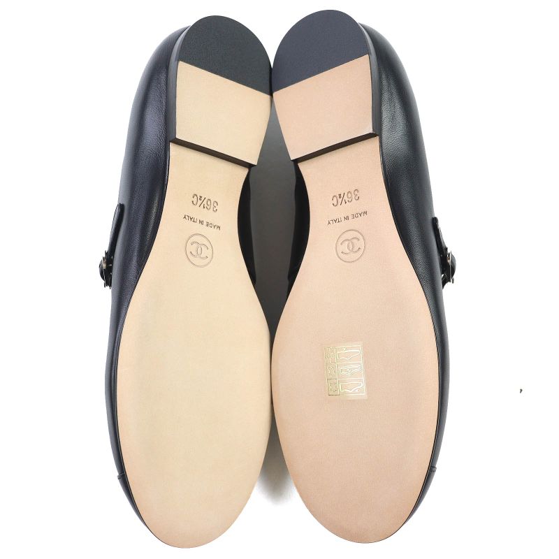 CHANEL 22P G38897 Ballerina Coco Rhinestone Leather Flat Shoes Pumps Black 36.5