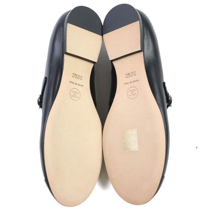 CHANEL 22P G38897 Ballerina Coco Rhinestone Leather Flat Shoes Pumps Black 36.5