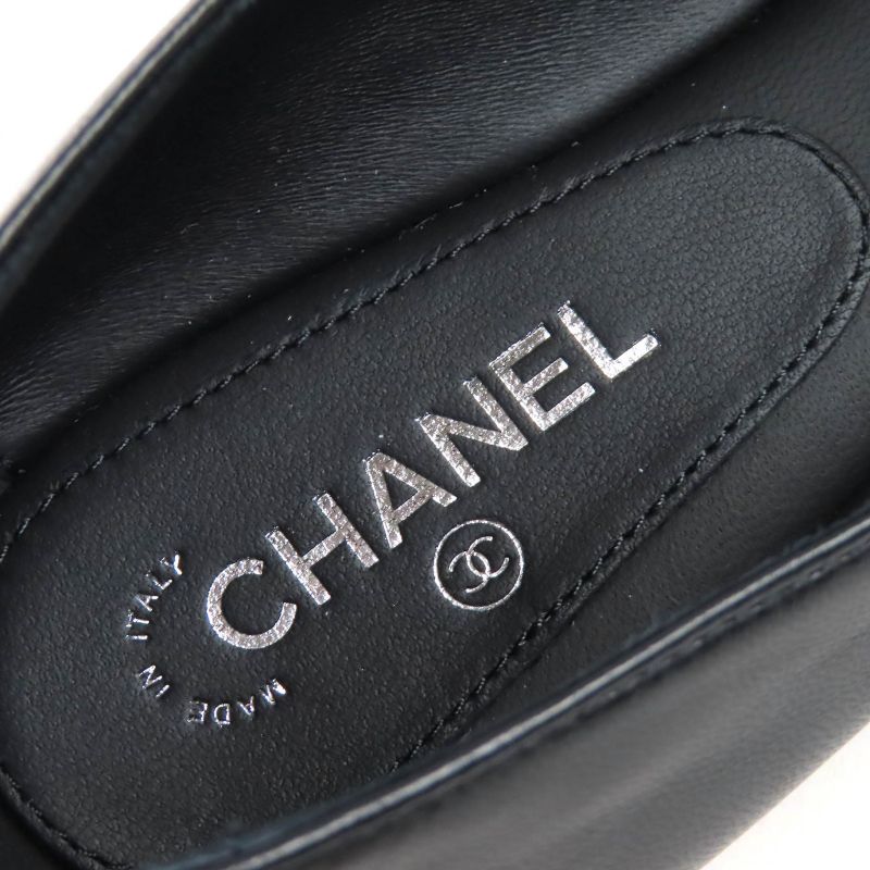 CHANEL 22P G38897 Ballerina Coco Rhinestone Leather Flat Shoes Pumps Black 36.5