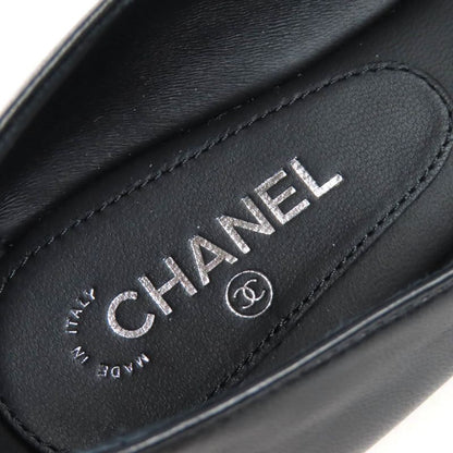 CHANEL 22P G38897 Ballerina Coco Rhinestone Leather Flat Shoes Pumps Black 36.5