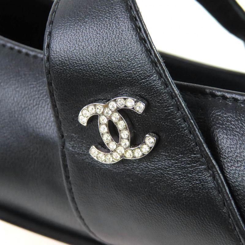 CHANEL 22P G38897 Ballerina Coco Rhinestone Leather Flat Shoes Pumps Black 36.5